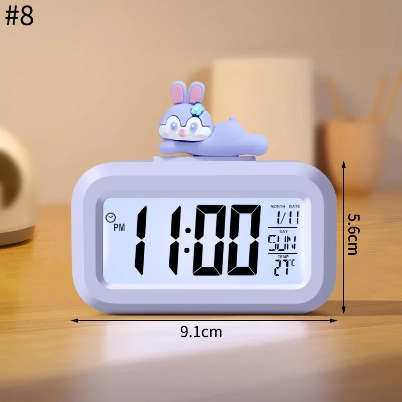 LED Digital Clock Cute Kawaii Rome Decor Cartoon Pig Alarm Clock with Night Light Room Cute Watch Bedroom Bedside Ornaments: GRAY