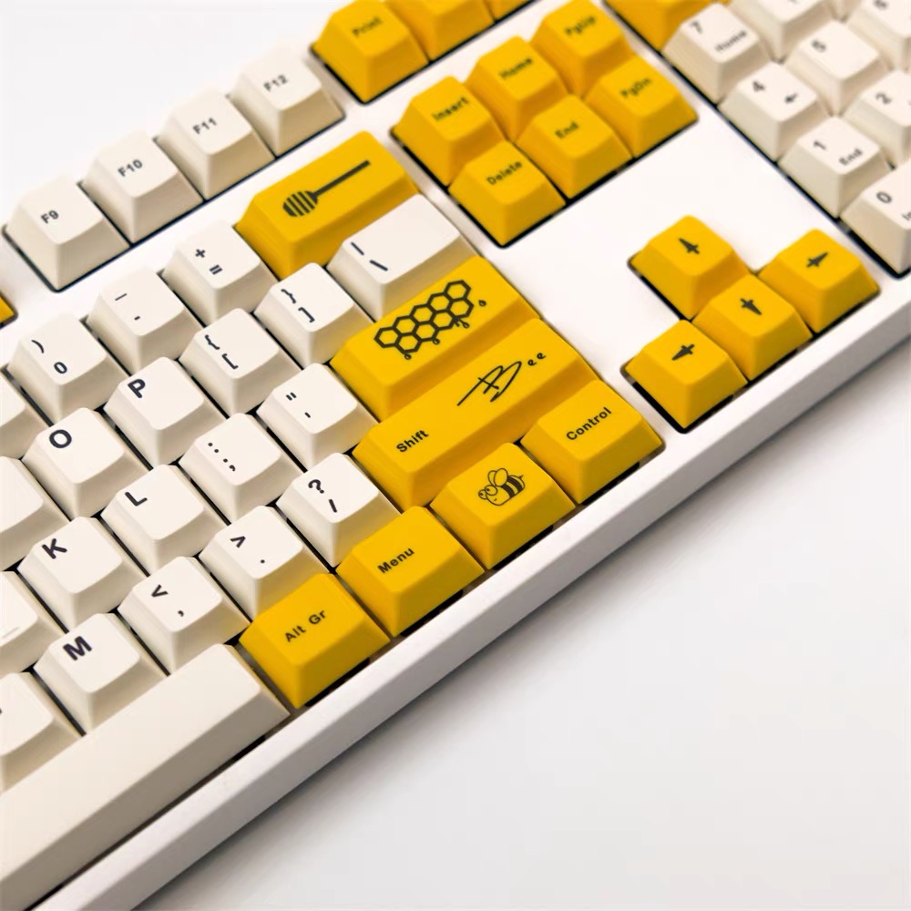 128 Toetsen Bee Thema Pbt Cherry Profiel Keycaps Dye Subbed Voor Cherry Gmmk Pro Mechanische Toetsenbord Iso Toetsen Keyboard RK61 GK61