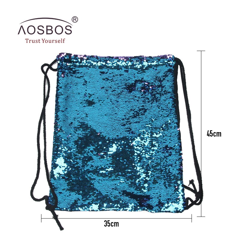 Aosbos Sequin Drawstring Backpack Foldable Sports Gym Bag Outdoor Women Men Training Fitness Bags Drawstring Bag for Shoes