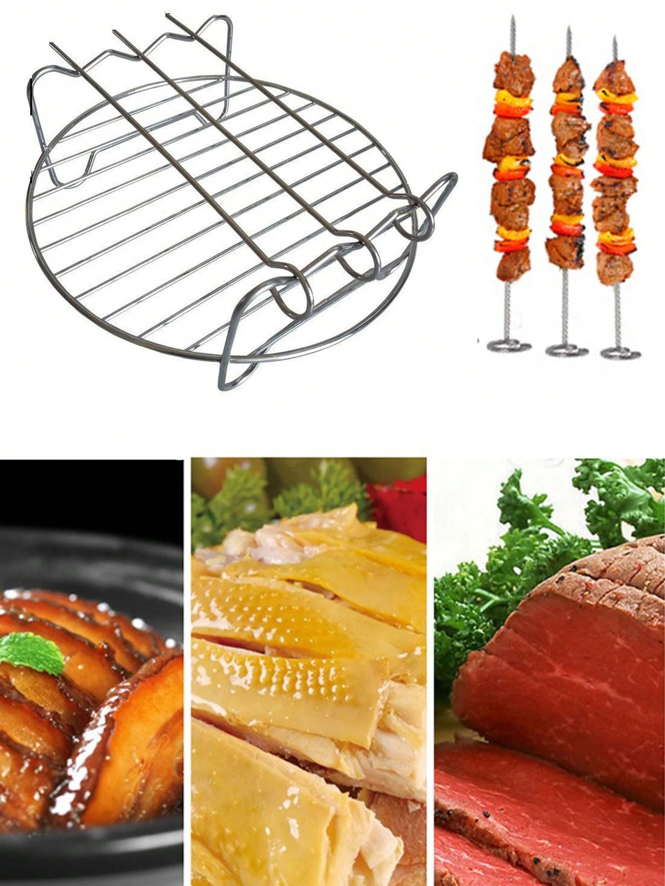 1pc Multifunctional Stainless Steel Double Layer Barbecue Box Air Fryer Cookware Rack Grill Accessories Circular Baking Tray BBQ