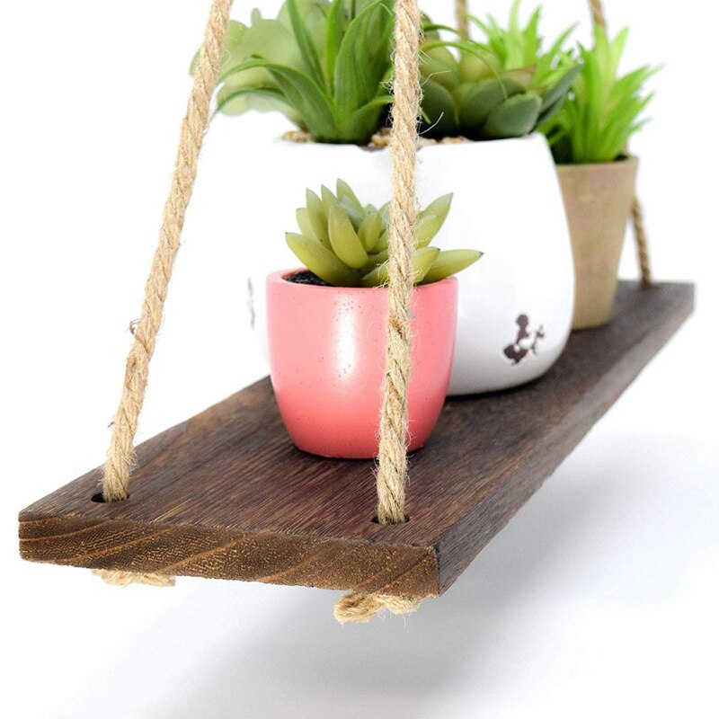 Étagère murale suspendue en corde de chanvre | Étagère en bois de Style nordique pour plantes, support de stockage d'articles ménagers, lanière décoration murale suspendue