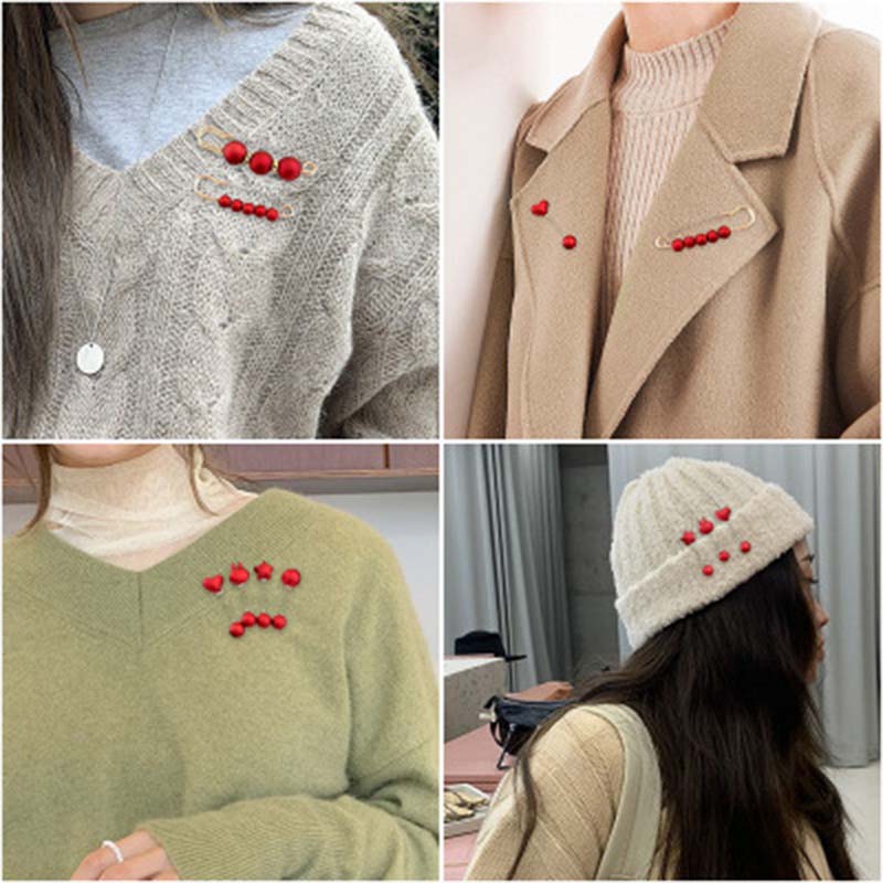 Imitasjon perle perler nål brosje rød kanin stjerne hjerte form sikkerhetsnåler kvinner dress skjorte krage dekor tilbehør 1pc