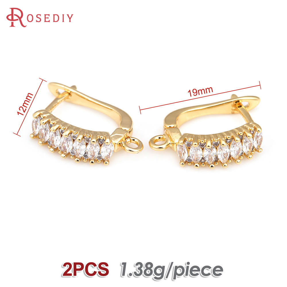 Pasador de latón y circón de Color dorado de 18K para mujer, suministros de fabricación de joyas Diy, accesorios para pendientes
