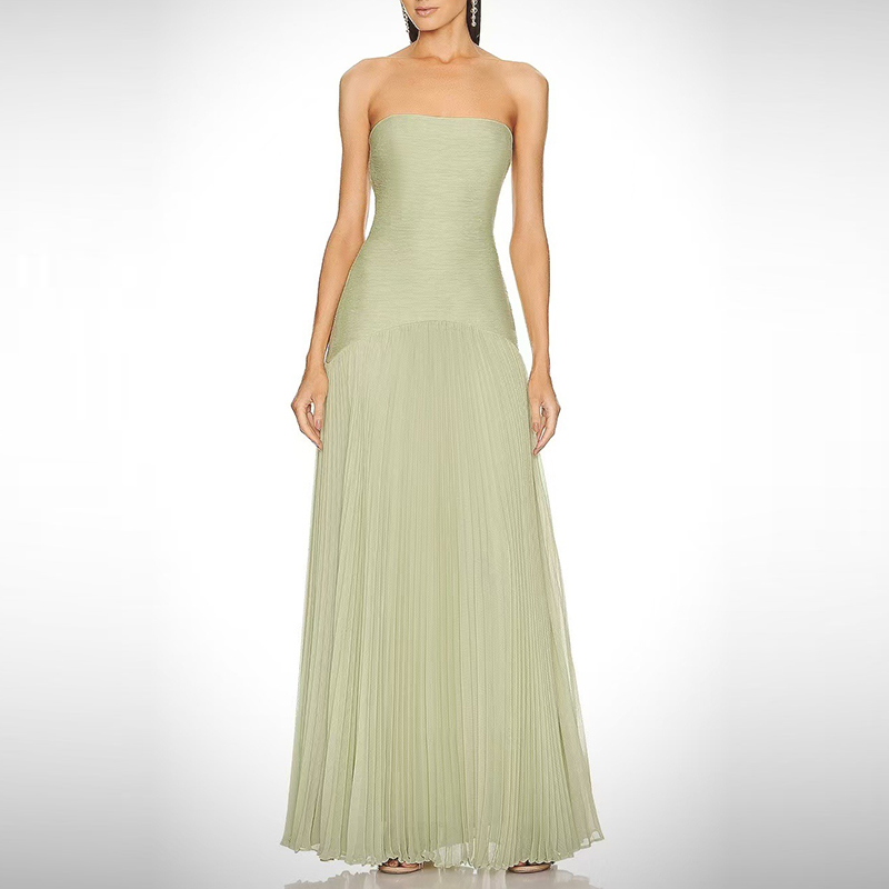 Kvinder sommer off shoulder tube top maxikjoler chic sexet ren højtaljet festkjole pit stribet draperet lang kjole: S / Sort