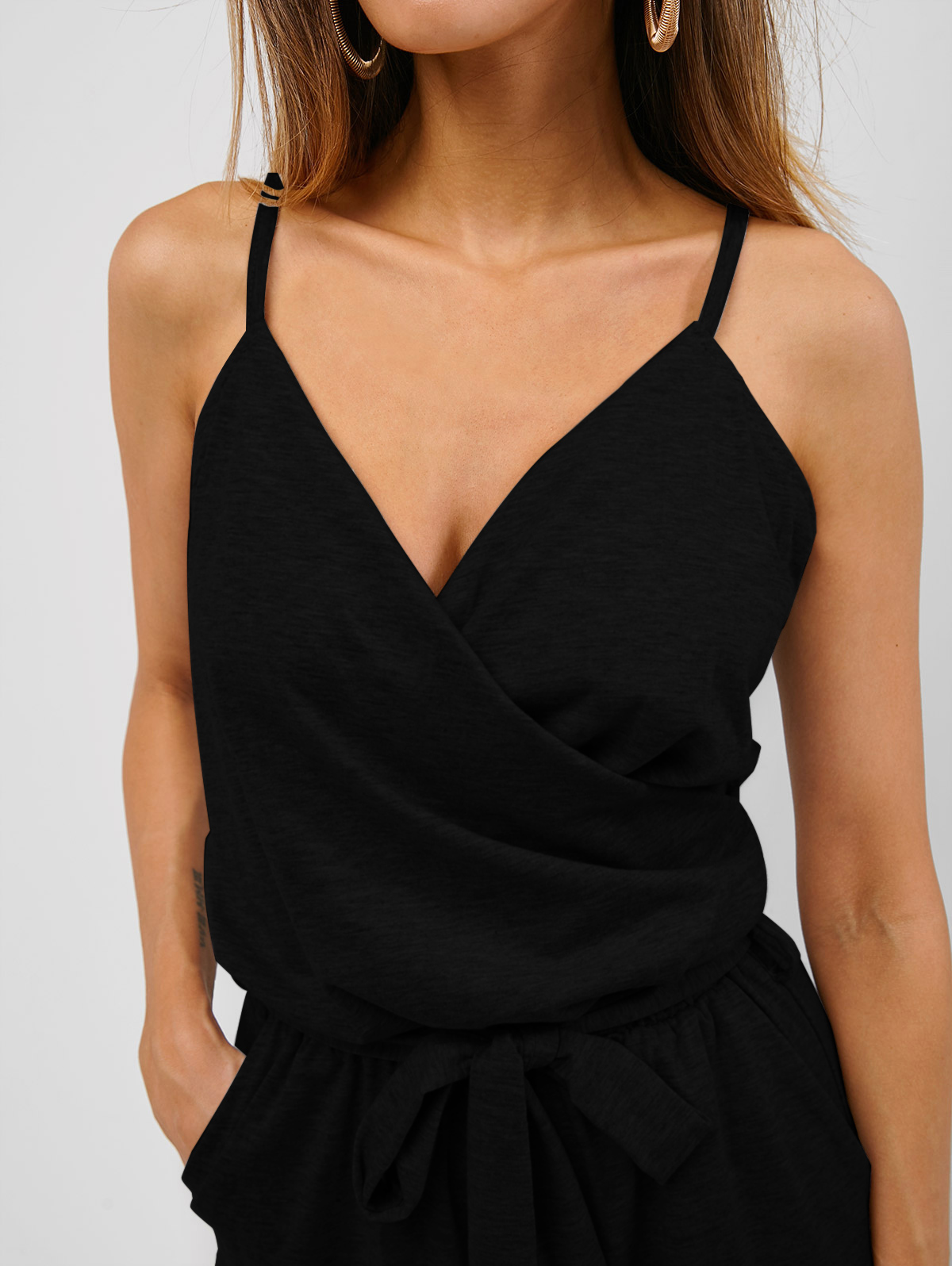 ZAFUL Women Jumpsuits Rompers Cami Belted Surplice Jogger Jumpsuit Solid V-Neck Loose Overalls Pants Casual Wear