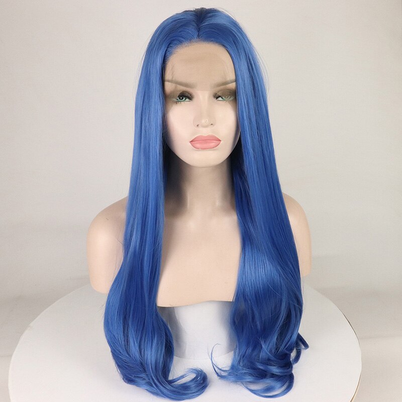Marquesha Dark Blue Synthetic Lace Front Wig Realistic Looking Long Straight Lace Front Synthetic Wigs For Women
