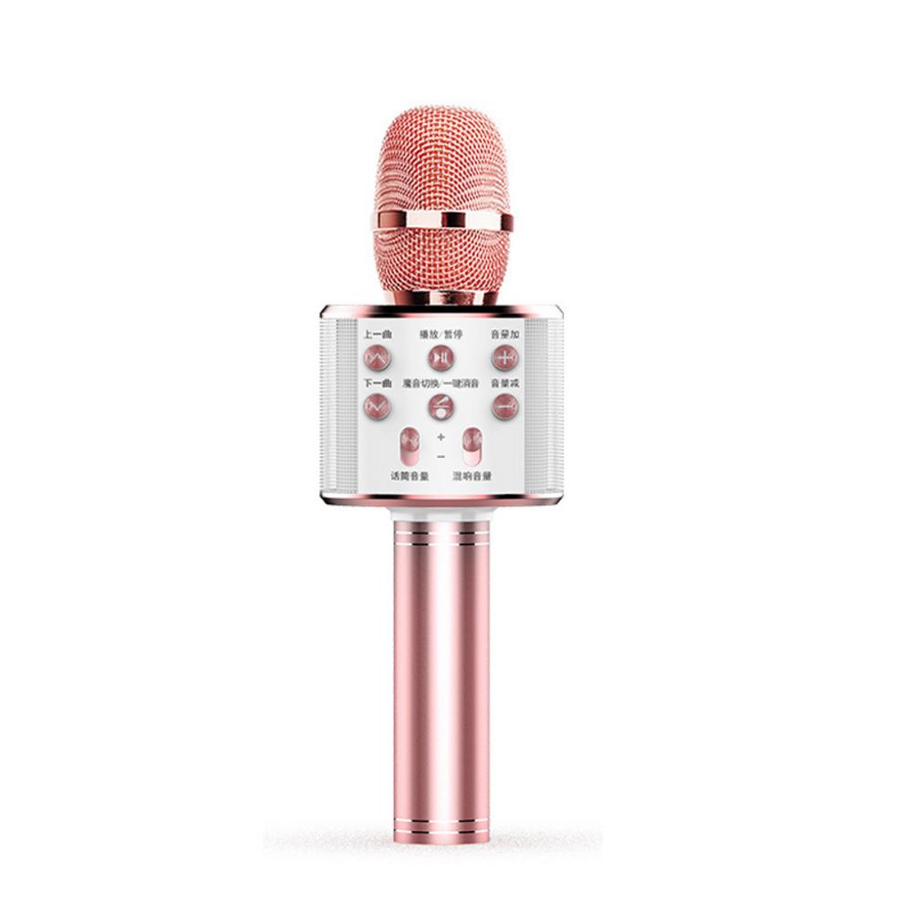 USB Mini Karaoke Wireless Microphone Bluetooth Karaoke Portable Handheld Speaker Home KTV Player Mic Karaoke WS-858: Rose Gold