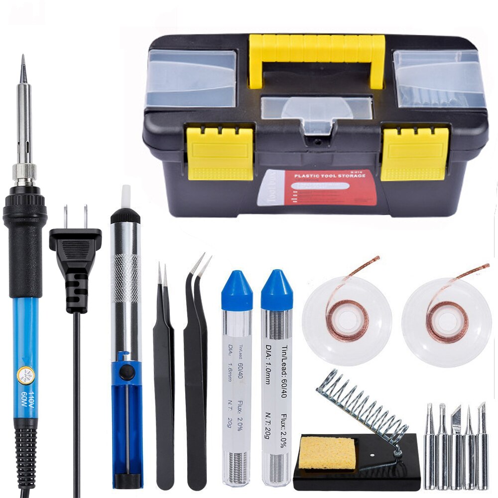 60W Soldering Iron Toolbox 110V /220V Adjustable Temperature Welding Kit Soldering Board Set Repair Tool: S4 Set / AU