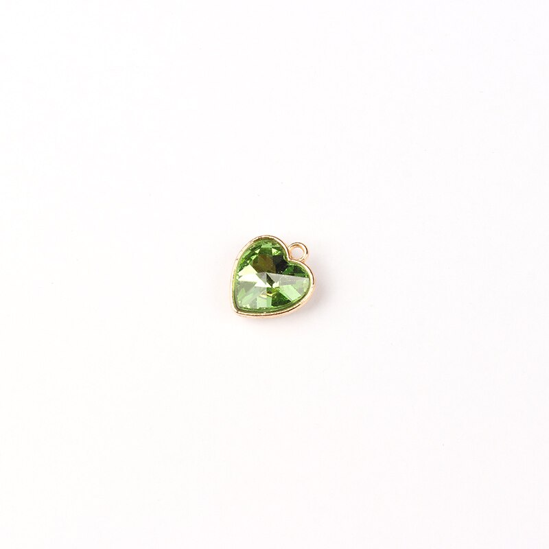 Goud Legering Kleurrijke Crystal Kleine Harten Charms 8 Stks/partij 16*14 Mm Diy Ketting Oorbellen Armband Accessoires: Grass Green 12pcs