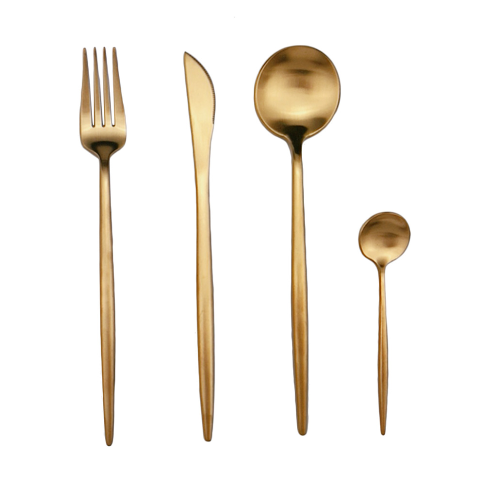 8 stk royal gylden rustfrit stål bestik bestik sæt sort spisestel bordservice sæt knive gafler kaffeskeer: Guld