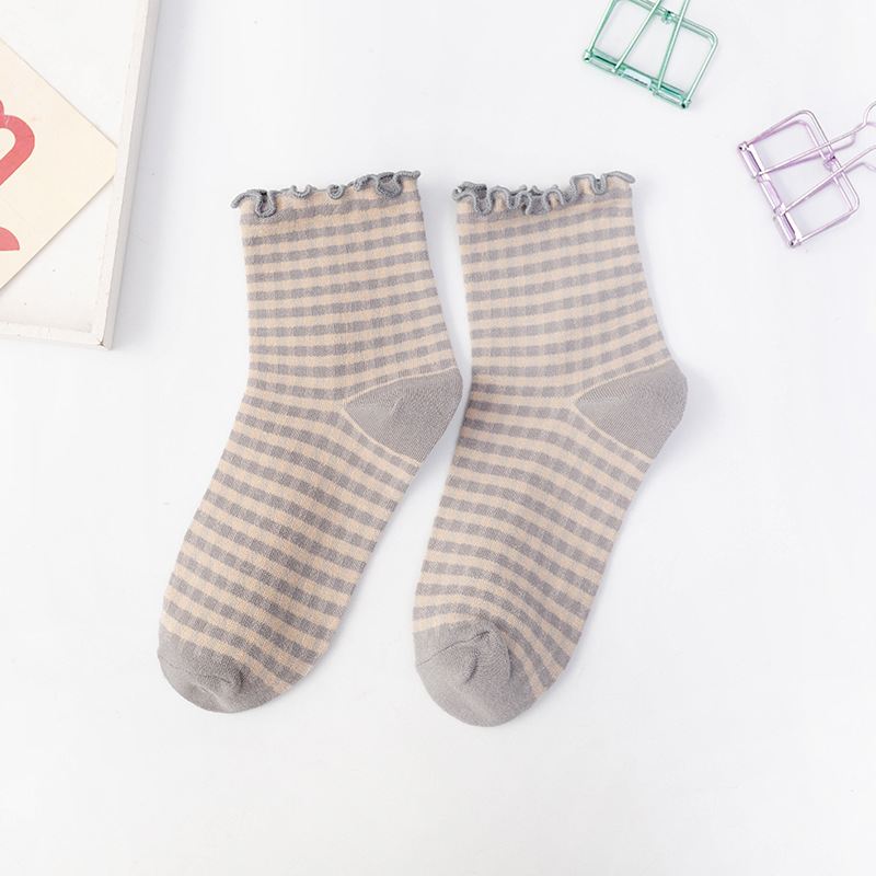 Calcetines de mujer de otoño a cuadros Retro Vintage calcetines de algodón equipo cómodo Color calcetín elástico a cuadros calcetines cortos Mujer Sox: Menta