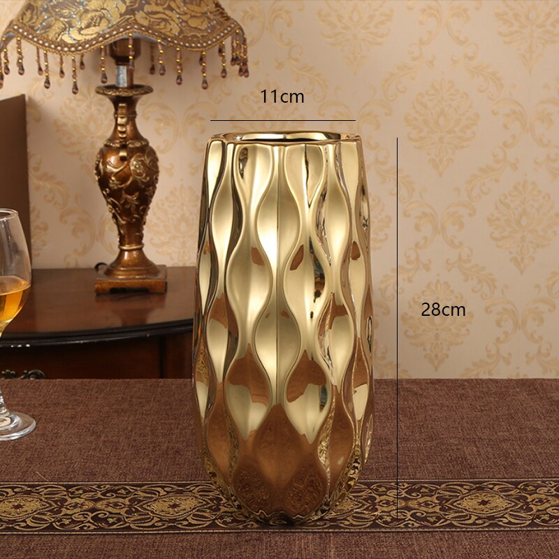 Nordic ceramic vase golden vase big mouth flower arrangement living room craft decoration dried flower pot fish mouth flower pot: Red