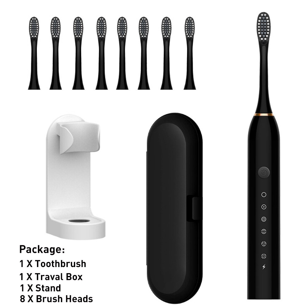 Rechargeable Sonic Electric Toothbrush Adult Timer Brush 42000 time/min Ultrasonic Washable Electronic Whitening Teeth Brush: Black B Sets