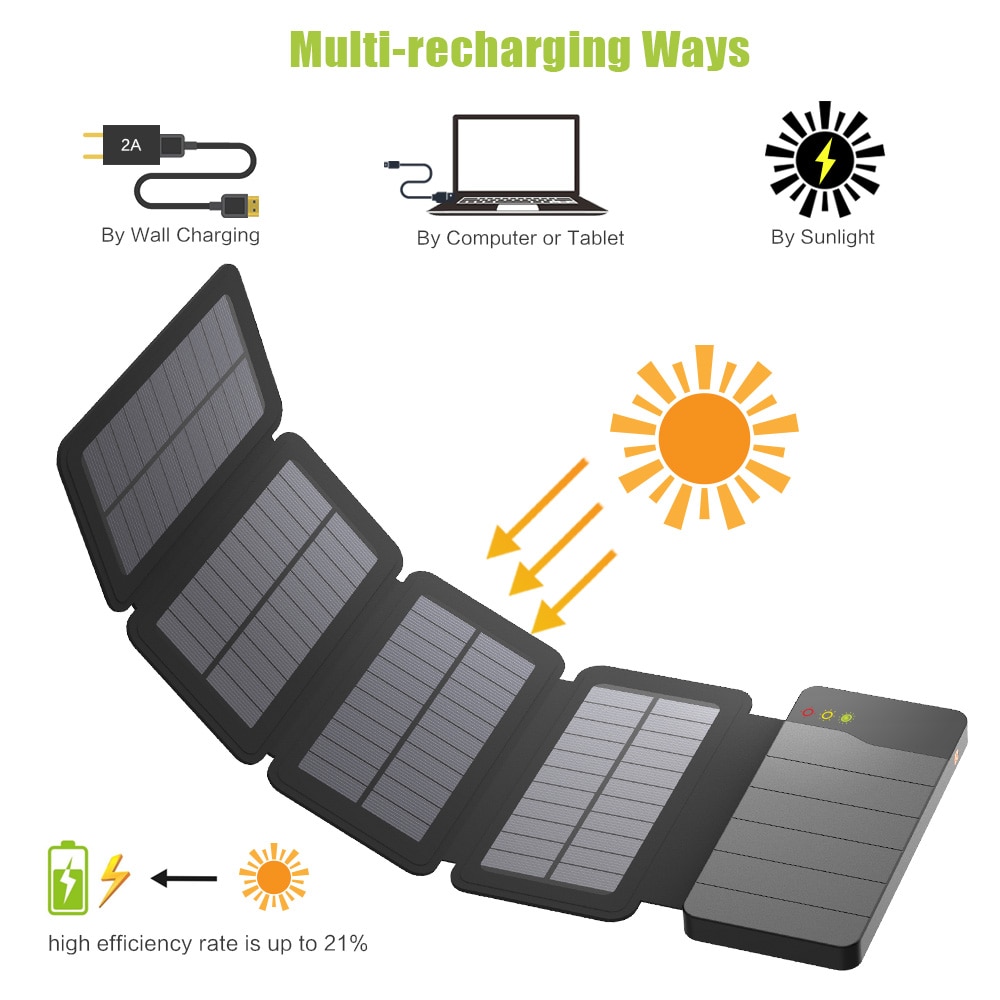 ALLPOWERS 10000mAh Solar Power Bank Waterproof Solar Charger External Battery Backup Pack for Cell Phone Tablets iphone Samsung