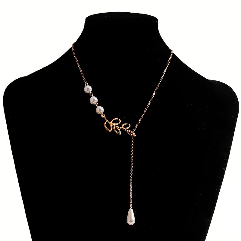 Jahrgang Perle Kette Halsketten Anhänger für Frauen Mädchen Metall Hohlen Baum Blatt Halsketten Charme Collares Schmuck: Gold Farbe