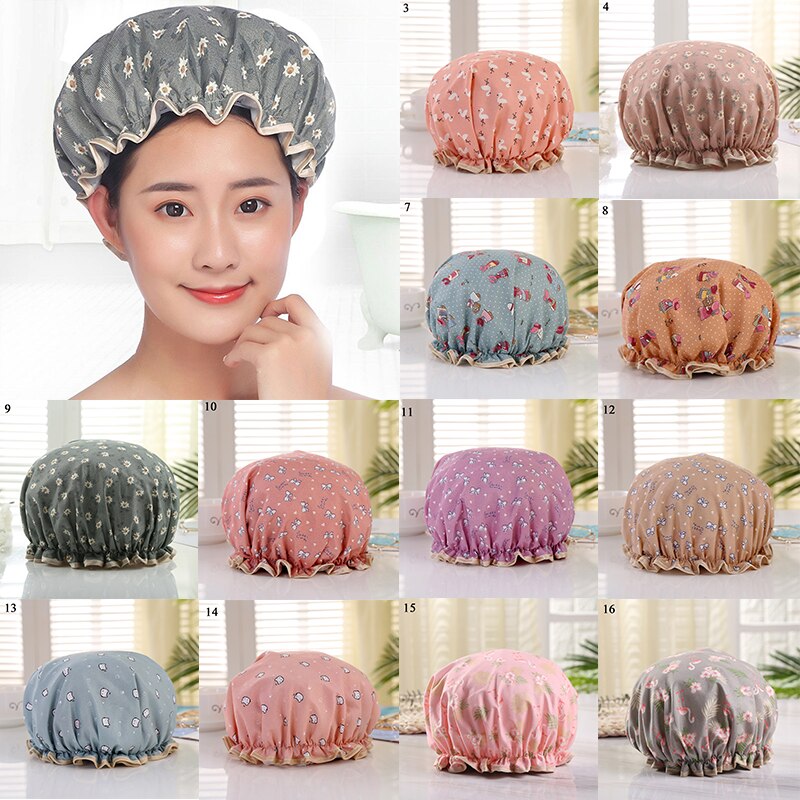 Shower Cap Bathing Waterproof Cap Cute print Daisy Flamingo Anti-smoke Cap Comfortable Bath Hats Bathroom Accessories Hair Cover