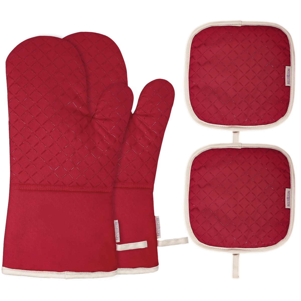 Set Of Oven Mitt And Heat Resistant Pot Holder Pad Protective Oven Gloves The Goods For Kitchen Gadgets Party Year Xmas: Red