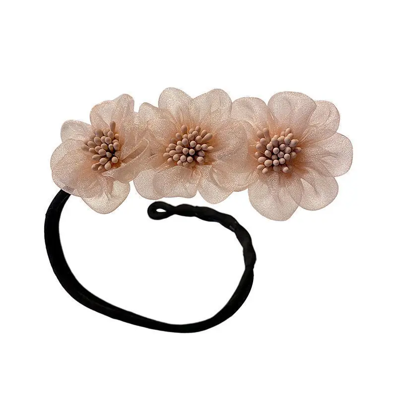 Para hacer moños de flores de gasa con brotes elegantes para mujer, herramienta larga para hacer peinado Maruko, diademas de cuerda trenzada para el cabello dulce, accesorios coreanos