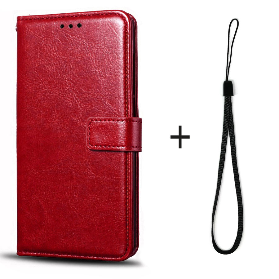 Case Voor Xiaomi Redmi 7A Case Cover Zachte Siliconen PU leather flip Voor Coque Xiomi Redmi 7A Telefoon Case met kaarthouder Magnetische: Style 1 Red