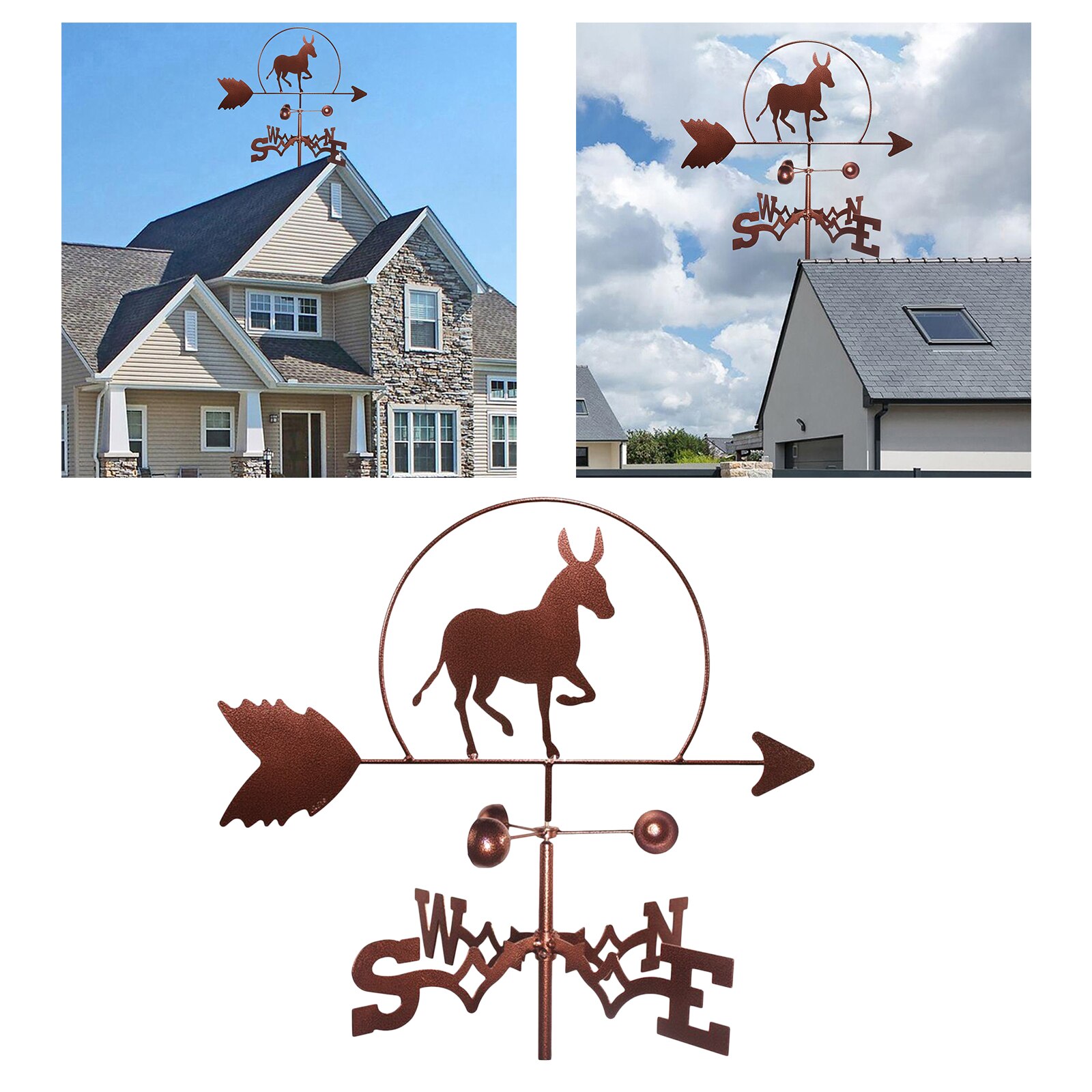 Iron Animal Weather Vane Farm Retro Scene Garden Stake Weather Vane Measuring Tool Garden Yard Roof Mount Decor