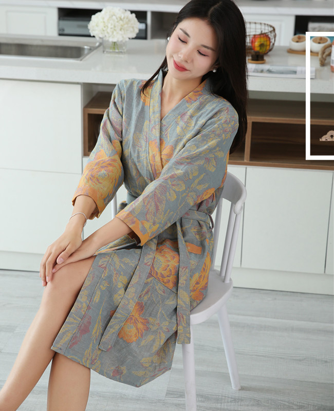 Katoenen Badjas Voor Koppels Lente En Zomer Dunne Stijl Korte Mouw Pyjama Kleding Vrouwen Absorberende En Sneldrogende Badjassen: XL / Paars