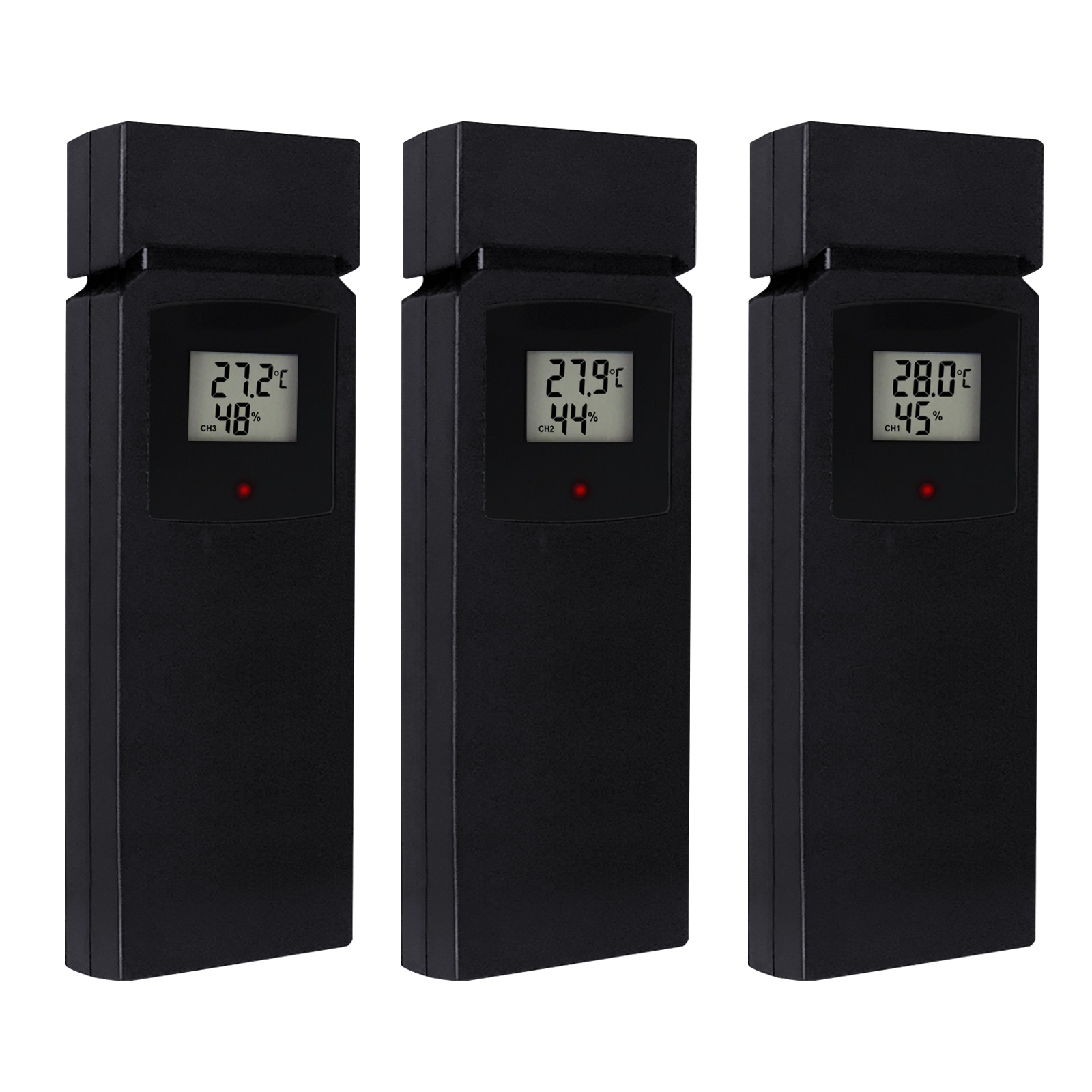 Vejrstation m / 3 indendørs / udendørs trådløse sensorer digitalt termometer hygrometer sort led lcd display temperatur og fugtighed