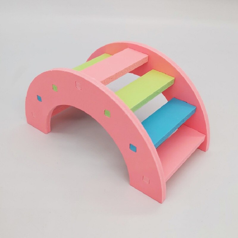 1PCS Hamster Toys Wooden Rainbow Bridge Toys Small Animal Activity Climb Toy DIY Hamster Cage Accessories Pet Supplie: Pink Colourful