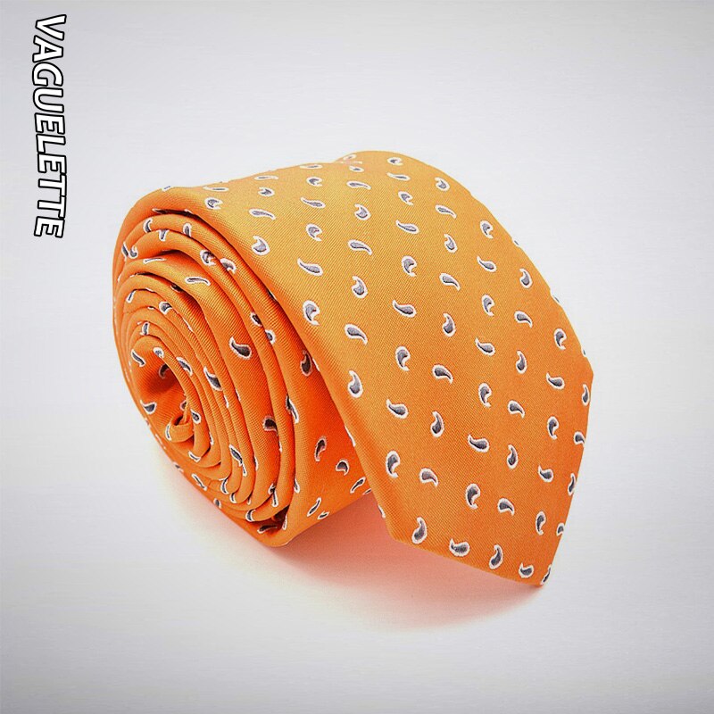 Luxury Handmade Men's Silk Tie Printed Floral Paisley Orange Necktie Skinny Slim Business Gravatas Jacquard Seda 7x145x3.5cm