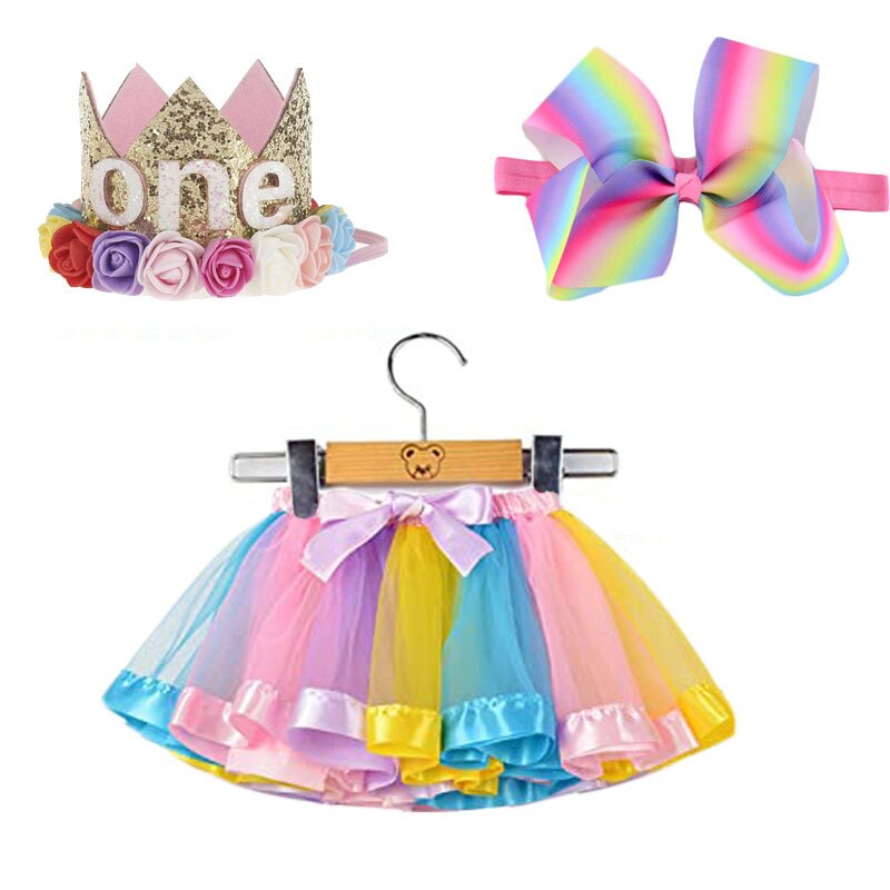 Baby Girl Bow-knot Headband 1 Set Party Dance abbigliamento per bambini 3-7 anni Rainbow Princess Tutu Skirt Tulle Skirt Suit: 4