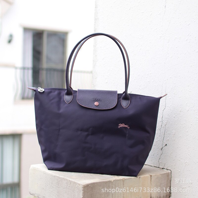 Lange griff große bestickte knödel tasche wasserdichte pendler tasche handtasche nylon leinwand tasche: purple