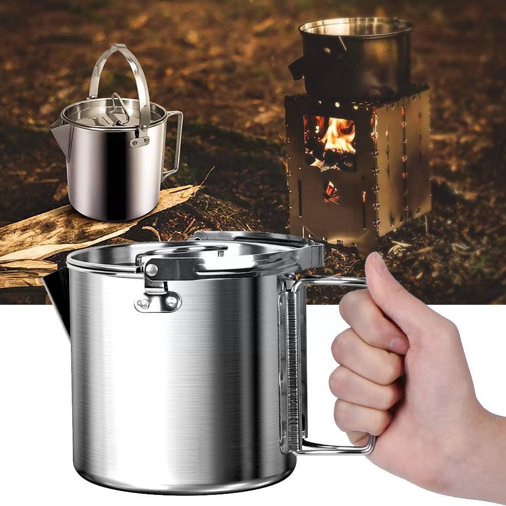 1.2l Outdoor Steel Kettle Folding Camping Hanging Pot Portable Picnic Cookware Suitable For Hiking Camping Trips O2w1