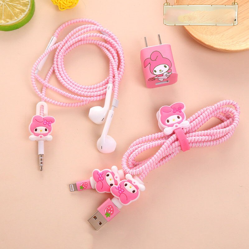 3 i 1 kabel opptrekker tpu spiral ledning beskyttelse usb ladekabel beskytter øretelefon ledningshåndtering til iphone 5 5s 6 7 8: 9 til iphone