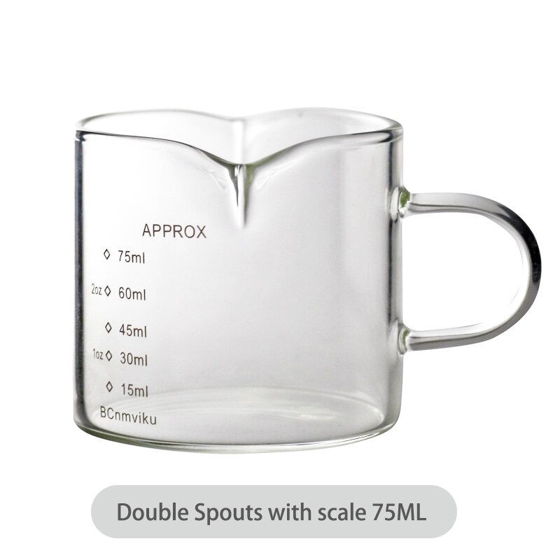 3oz/70ml Double Wall Insulated Espresso Measuring Glass Cup Mugs Shot Glass Milk Frothing Pitcher by Barista Basics with 2 Spout: with scale 75ML