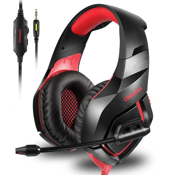 ONIKUMA K1 Camouflage PS4 Headset Bass Gaming Hoofdtelefoon Game Oordopjes Casque met Mic voor PC Mobiele Telefoon Xbox Een tablet: Rood
