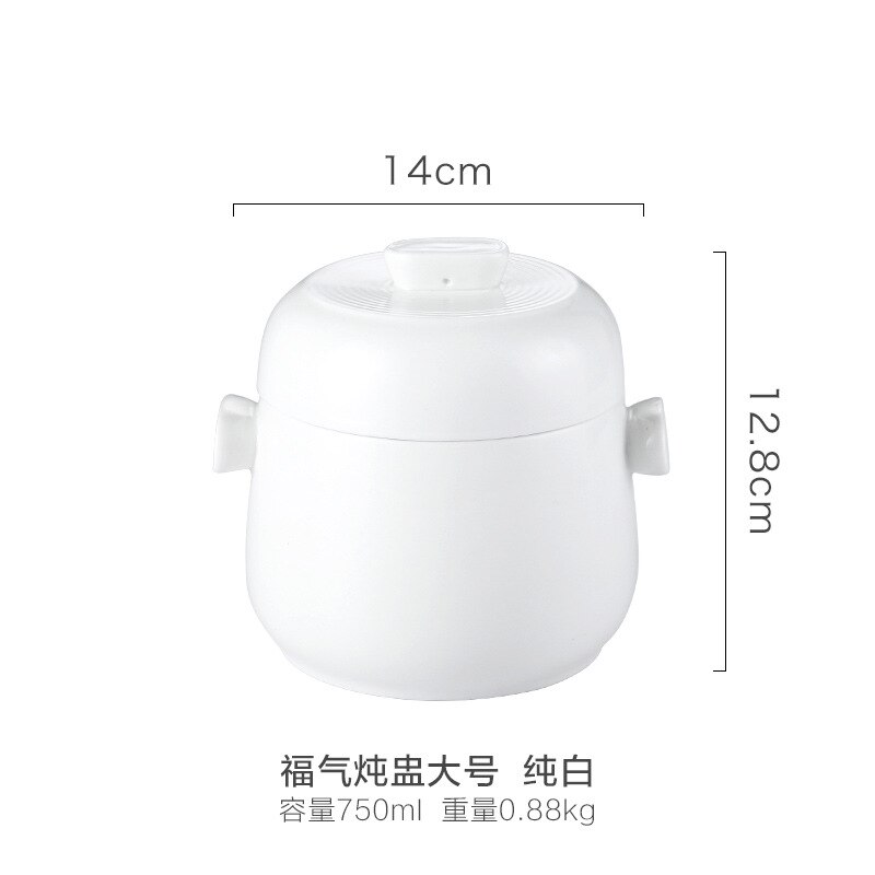 Stew Pot Bowl with Double Lid and Handle Soup Steam Soup Bowl Steaming Cup Meat Beef Egg Ceramic Slow Cooker Large Small: Large white 750ML
