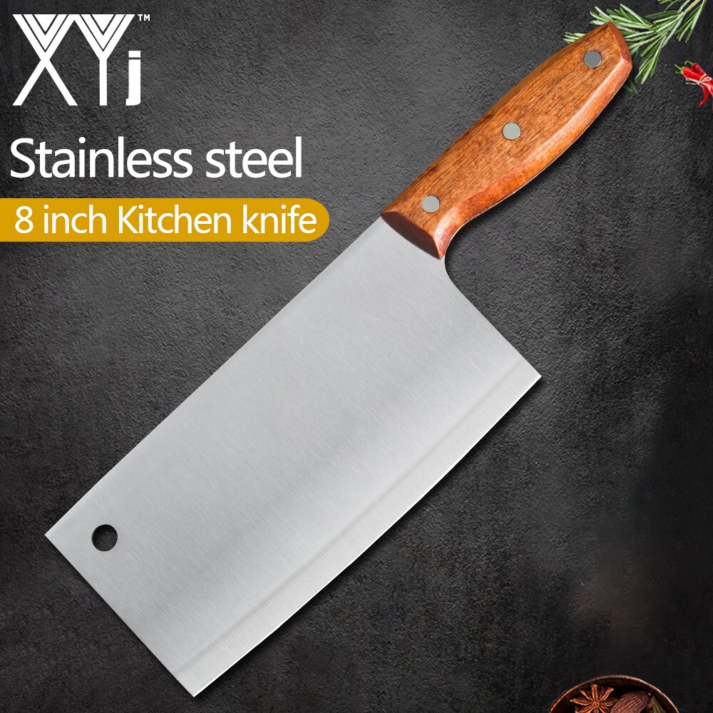 XYj couteau à couperet en acier inoxydable de Style chinois 8 ''pouces lame tranchante manche en bois cuisine hacher la viande os outils de fruits