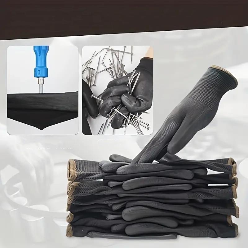 12 pares de guantes negros/grises/horticultura, guantes de trabajo de seguridad, guantes de reparación, guantes recubiertos de palma, suministros para reparadores de carpintero