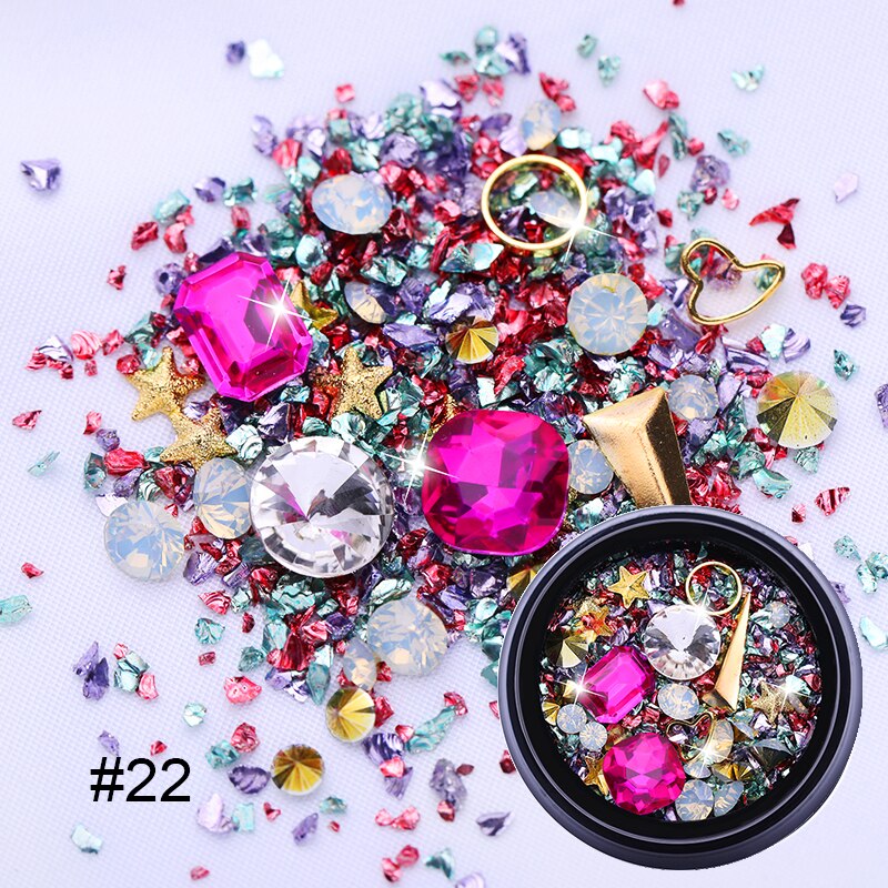 1 stk 3d negle rhinestones sten blandede farverige gør-det-selv-decals med neglebuede pincetkrystaller nail art gør-det-selv dekorationer: 22