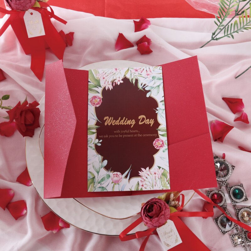 Red Envelop Invitation Card Wedding European Style Floral Greeting Cards Marriage Inviting Cards Casamento Decoration
