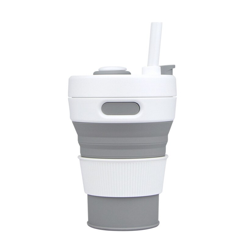 Folding Silicone Cup with Straw 450ML Portable Leakproof Outdoor Travel Telescopic Drinkware Cup Milk Water Coffee Mug Cups: GY