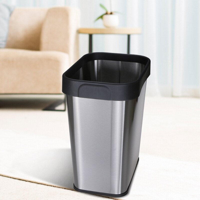 Stainless Steel Trash Can 12L Large Kitchen Garbage Bin Rubbish Waste Container Bathroom Kitchen Office Decor