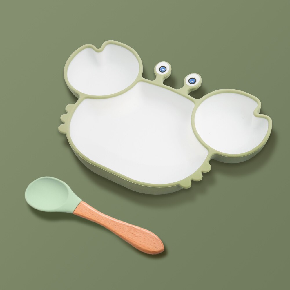 Crab Suction Cup Plate Dispensing Silicone Baby Dishes Set Children's Spoon Compartment Kids Tableware Feeding Kit Food Bowl