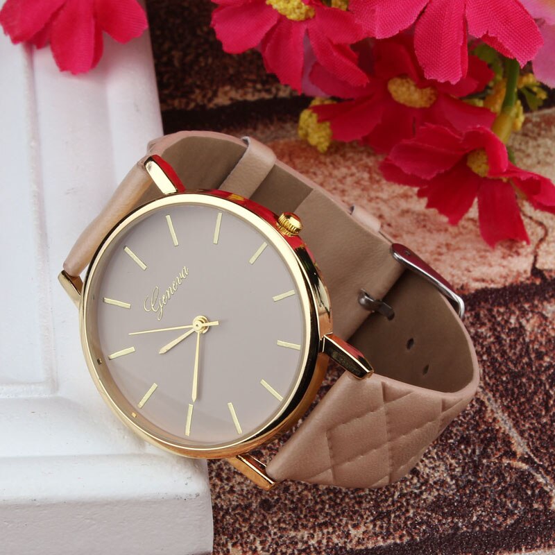 Dameshorloges topmerk casual leren band dameshorloge eenvoudige quartz polshorloges voor vrouwen damesklok reloj mujer: Kaki kleur