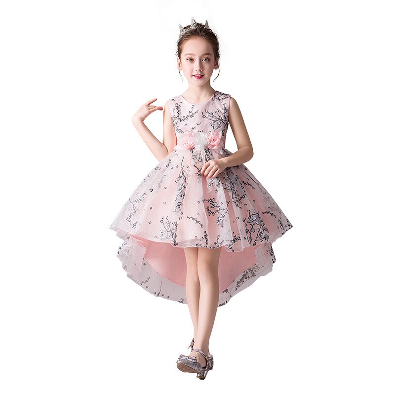 Bloem Meisjes Bruiloft Bruidsmeisjes Staart geborduurde banket Bruidsmeisje Jurk Girls'Campus Graduation Dance Party Staart Jurk