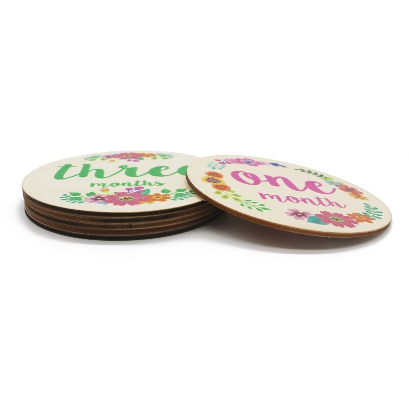 6 Pcs Handmade Newborn Baby Milestone Cards Floral Printed Month Wooden Cards