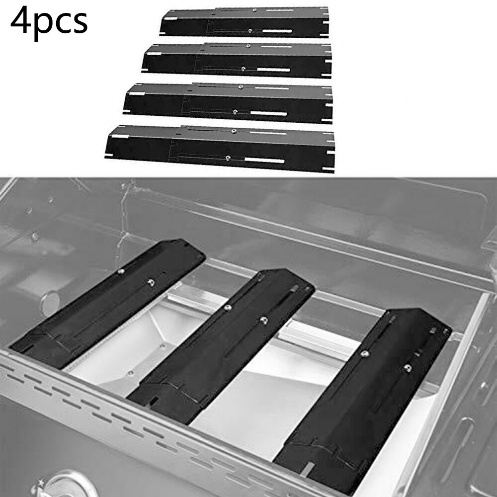 4pcs Barbecue Heat Plate, Heavy Duty Adjustable Porcelain Steel Heat Shield Gas Burners Flare Ups Protection