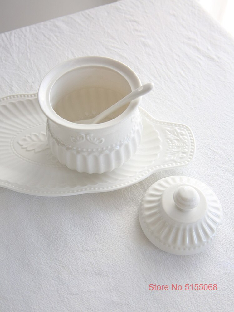 Juego de ollas de cerámica para aliviar el azúcar y crema, tazón Rococo, especias, jarra de leche, tazas de salsa, arte barroco inglés