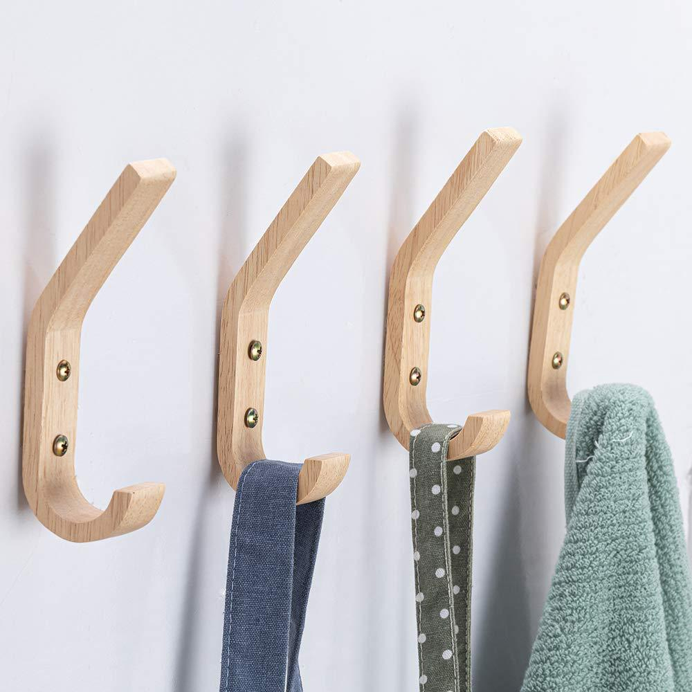 Ganci appendiabiti in legno da parete, resistenti, doppi, con viti, in rovere naturale vintage, accessori per camera da letto
