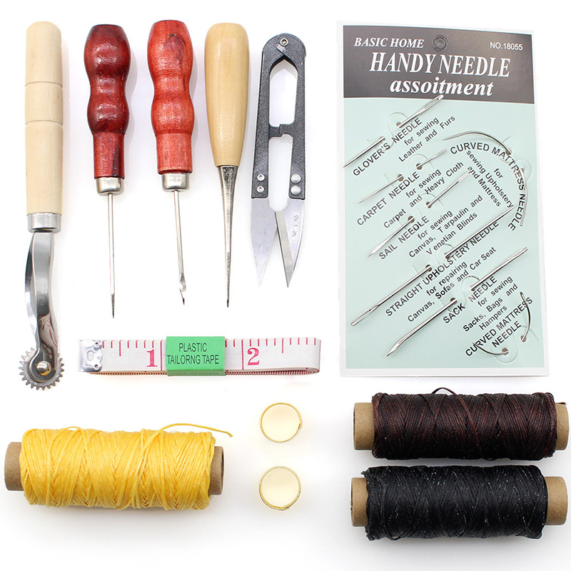 32 Stks Lederen Craft Naaien Gereedschap Kit, Bekleding Reparatie Kit, DIY Lederen Hand Stikken Tool Kit, Borduurwerk Kit met Leer Gewaxte Draad Lederen Naalden Boren Priem voor Naaien Leer en Canvas 32 Stks Lederen Craft Naaien Gereedschap Kit, Bekleding Reparatie Kit, DIY Lederen Hand Stikken Tool Kit, Borduurwerk Kit met Leer Gewaxte Draad Lederen Naalden Boren Priem voor Naaien Leer en Canvas