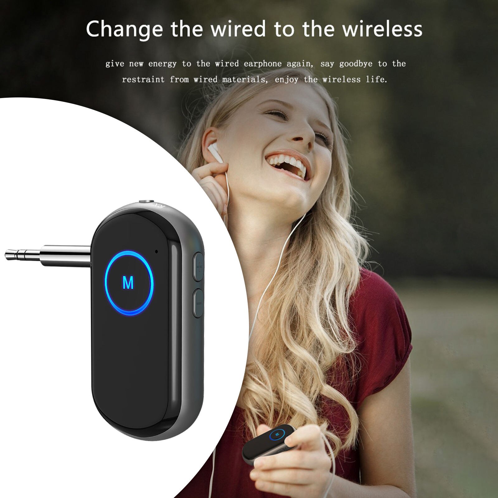 Bluetooth Adapter Noise Cancelling 3.5mm Dual Connection Signal Stability Automatically BT5.0 HiFi Music Receiver for Speakers